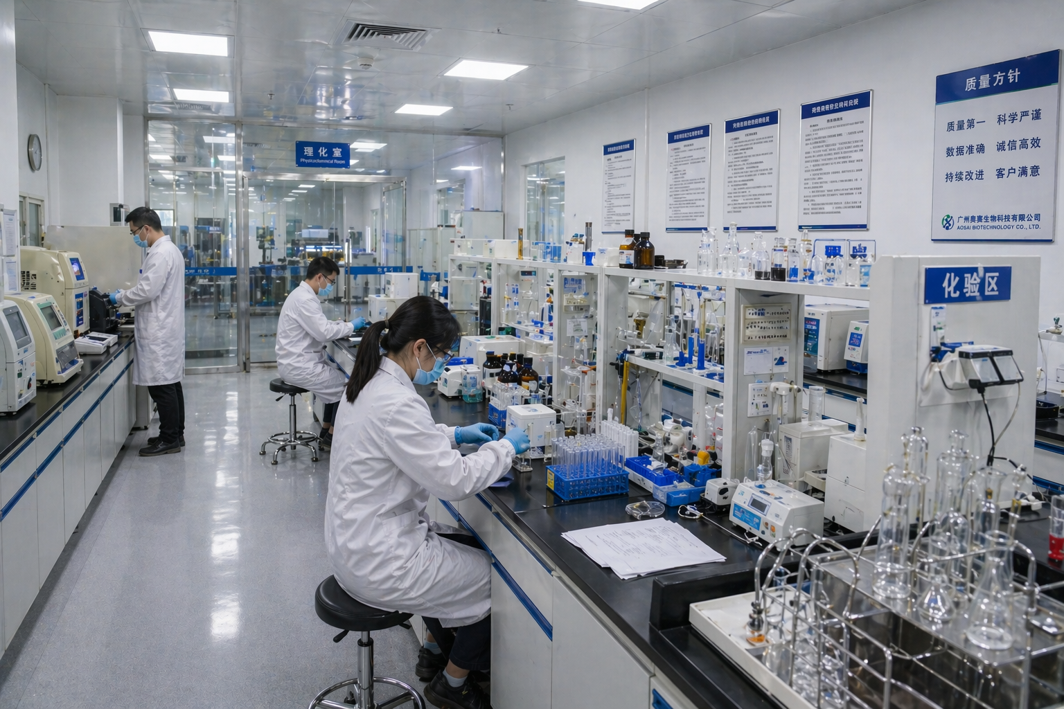 Analytical work area with laboratory instruments