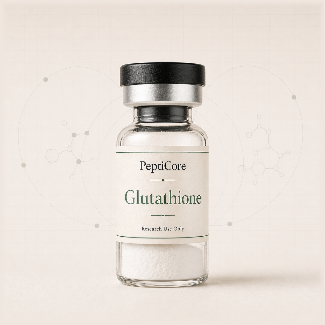 Glutathione research-use catalog vial from PeptiCore