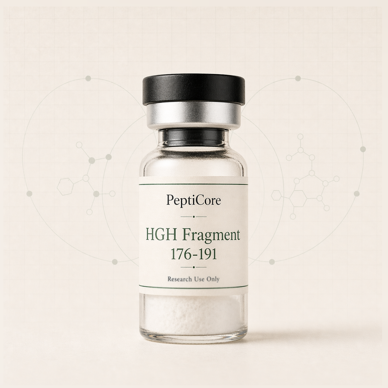 HGH Fragment 176-191 research-use catalog vial from PeptiCore