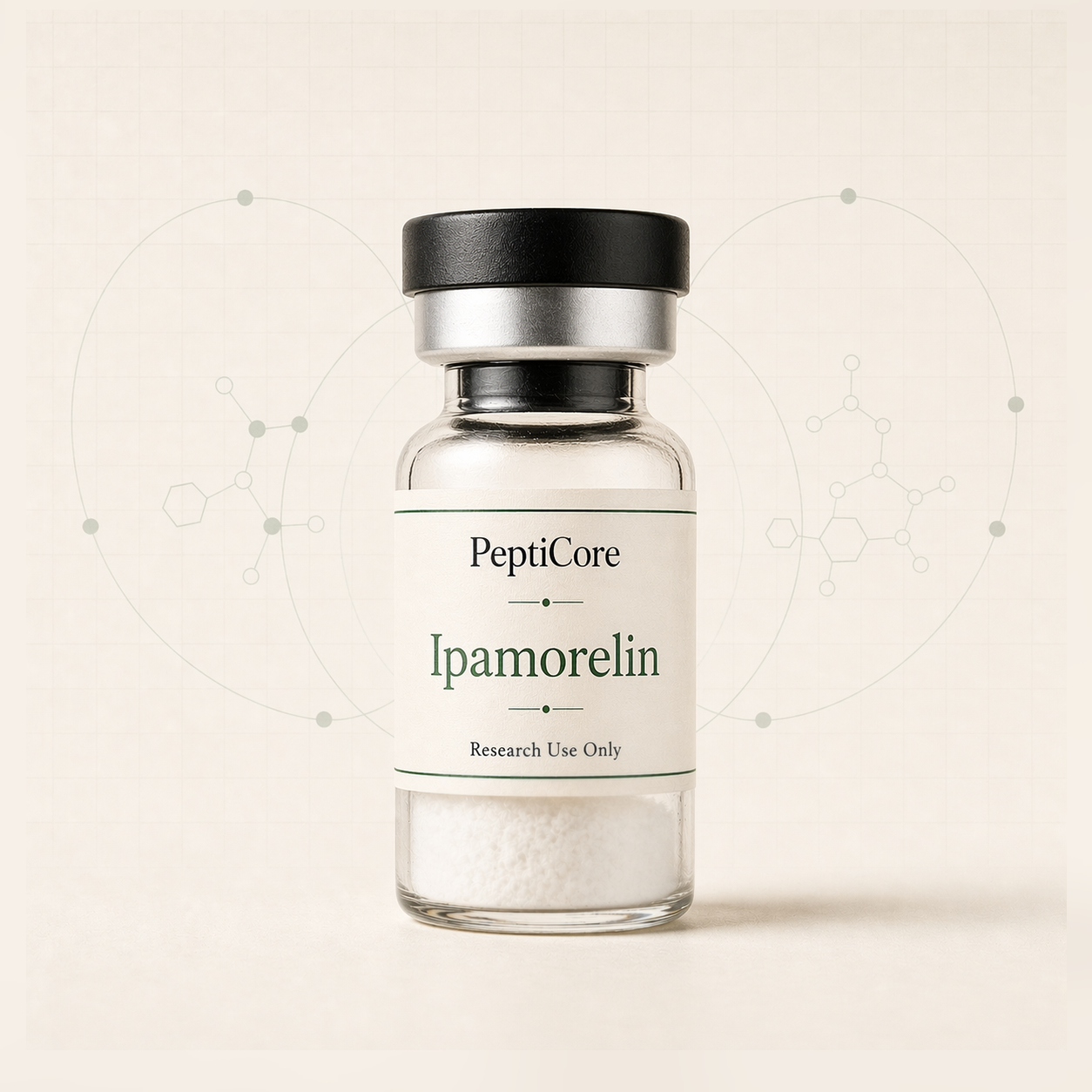 Ipamorelin research-use catalog vial from PeptiCore