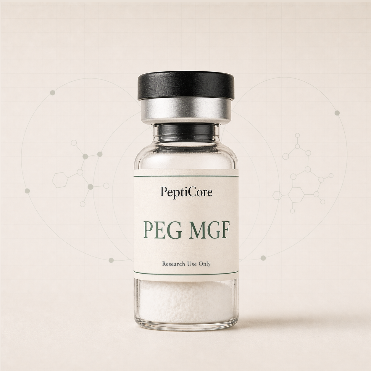 PEG MGF research-use catalog vial from PeptiCore