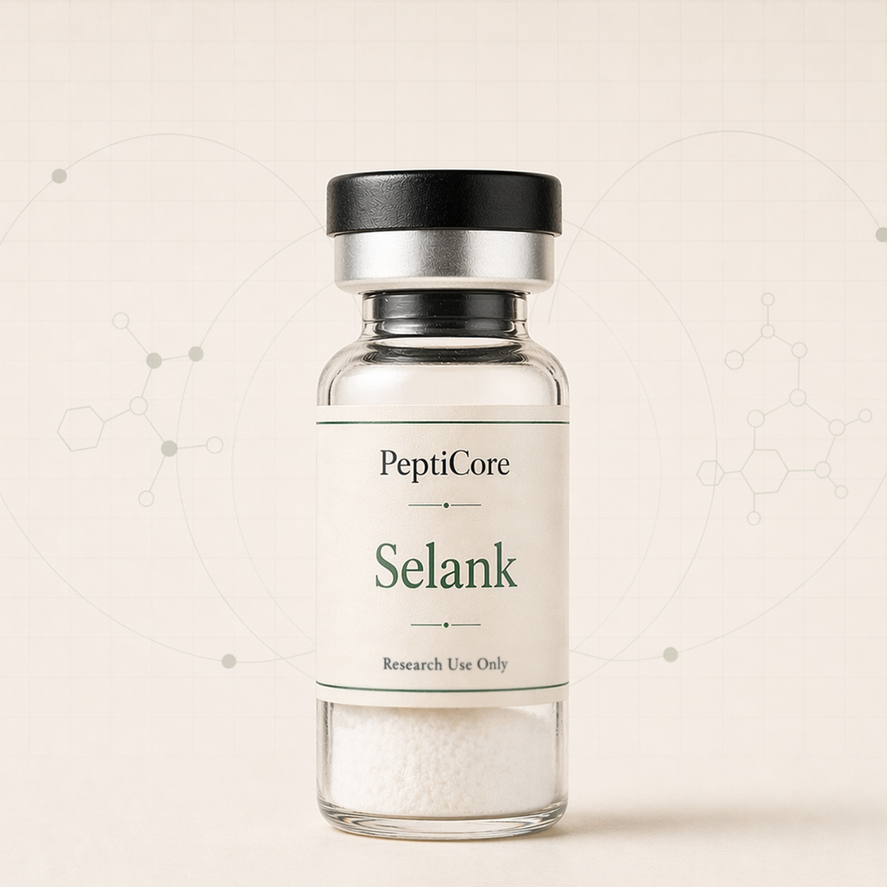 Selank research-use catalog vial from PeptiCore