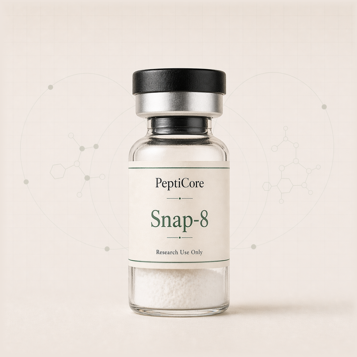 Snap-8 research-use catalog vial from PeptiCore